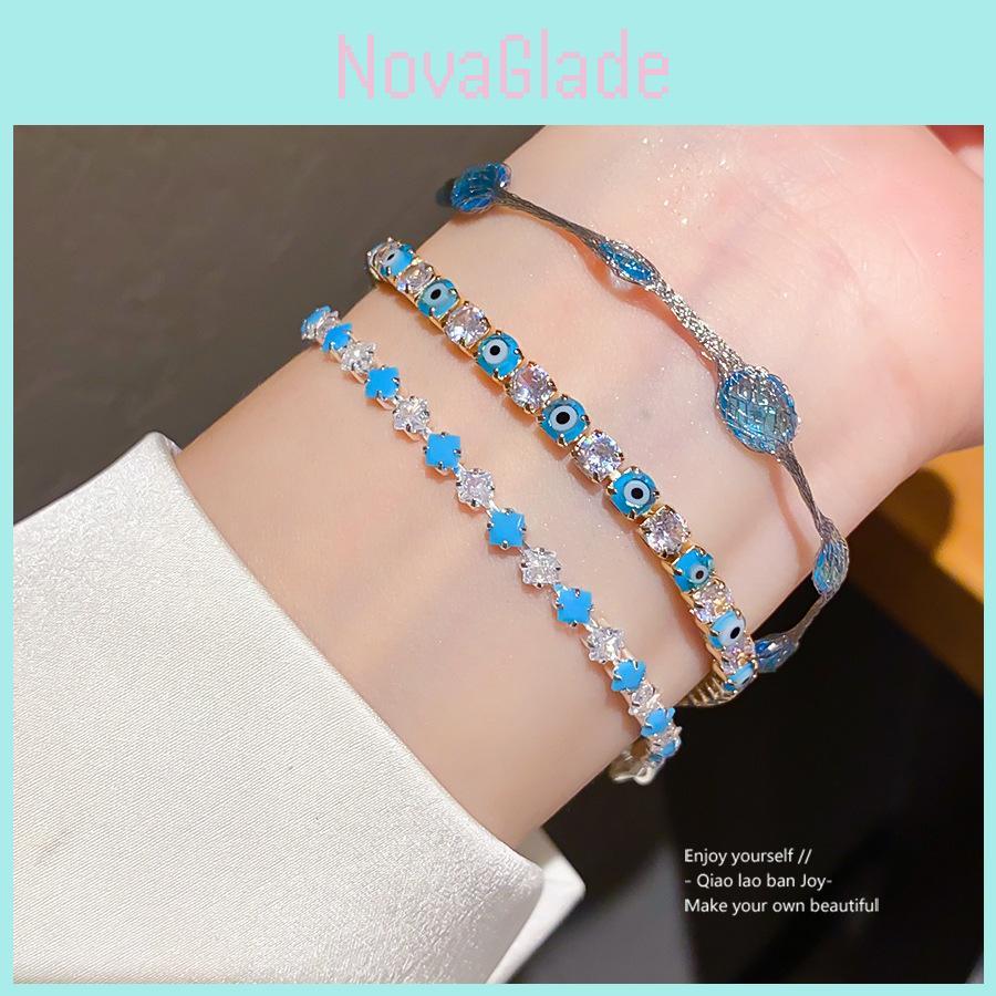 Geometric Zircon Silver Blue Womens Bracelet With Modern Minimalist Design For Gift