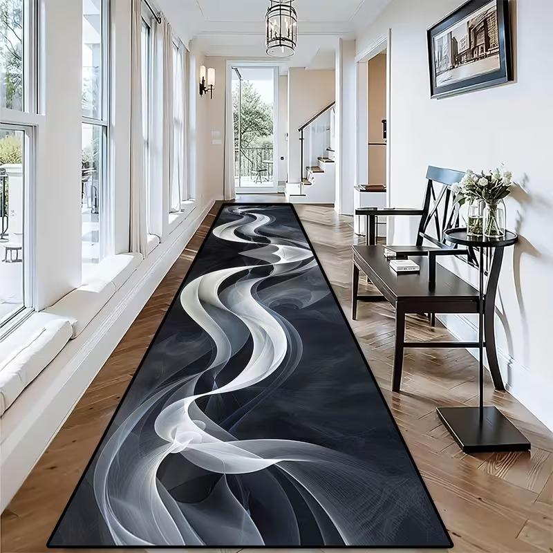 Black Gold Marble Vein Runner Rug Non Slip Washable Long Floor Mat for Hallway Entryway Modern Luxury Home Decor