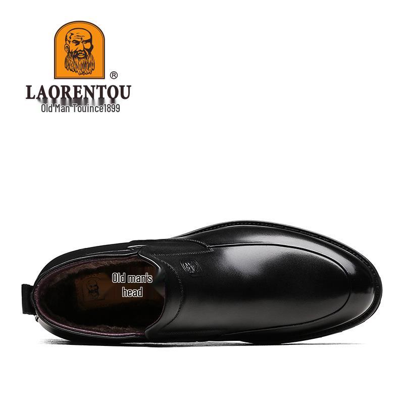 Men's Genuine Leather Slip-On Winter Shoes: Top Layer Cowhide, Warm Velvet Lining, Business Style