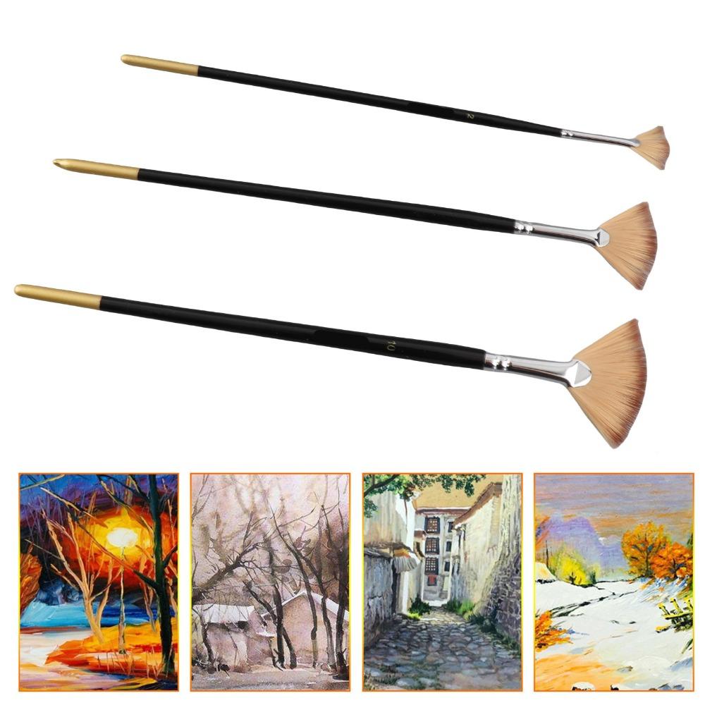 6pcs Nylon Hair Fan Paint Brush Set Soft brush strands Grainer Brush Set Gouache Painting