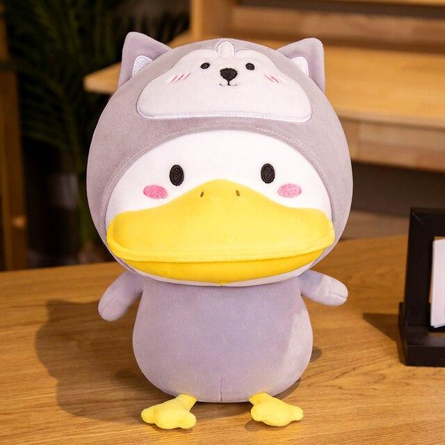 1pc 33cm Adorable Big Mouth Duck Plush Toys Kawaii Toy Turn To Dinosaur Husky Bear Frog Rabbit Dolls Stuffed Soft Pillow For Girls
