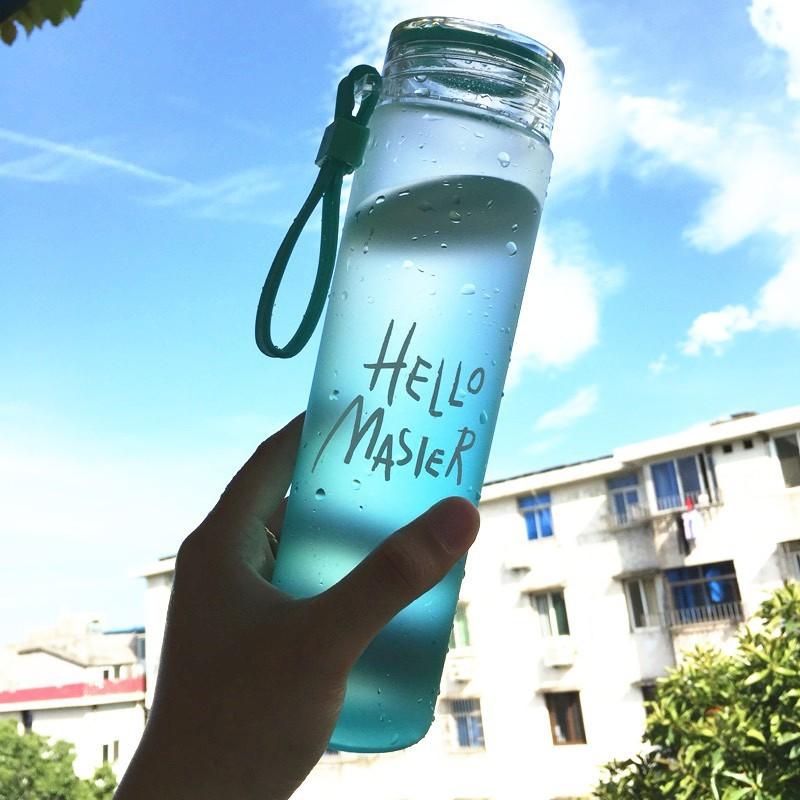 500ml Gradient Color Water Bottle Portable Frosted Colorful Drinking Bottles with Rope Transparent Sports Cup for Outdoor School