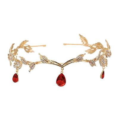 Brautkrone im koreanischen Stil Blatt Wassertropfen Legierung Augenbrauenanhänger Krone Barock Prinzessin Stirnband Retro Strass Haarschmuck