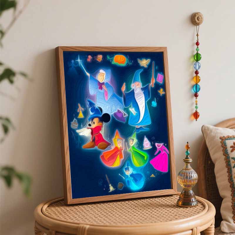 Disney oil painting Mickey Mouse magic wizards fairy art handmade diy painting home decoration gift