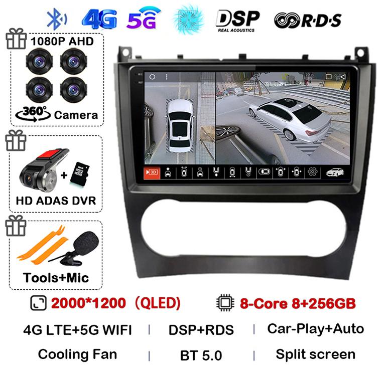 Android 14 Carplay Auto Car Radio For Benz W203 W209 C180 C200 C220 C230 Video Multimediale Player Auto Autoradio GPS 360 Camera