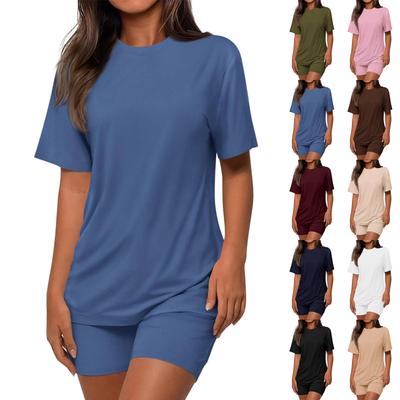 Set casual din două piese pentru femei, la modă, cu croială lejeră, cu mânecă scurtă + pantaloni scurți