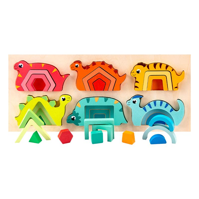 Kids Early Education Puzzle Toys -Wooden Dinosaur Color Shape Matching Training for Kids Over 3 Years Old, Hand-Eye Coordination
