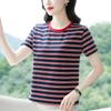 Striped Short-sleeved T-shirt Women's Round Neck Half-sleeved Shirt Summer Plus Size Loose Top