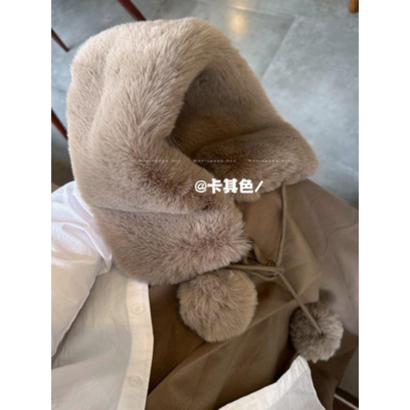 Pelzkragen Schal Damen Herbst und Winter vielseitig niedlich Pompon Schal Imitat Pelz Plüsch Nackenwärmer