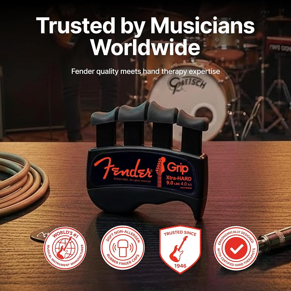 Fender GRIP Hand and Finger Exerciser (Extra Hard - 9 lb/4 kg) - the best ergonomic finger enhanc...