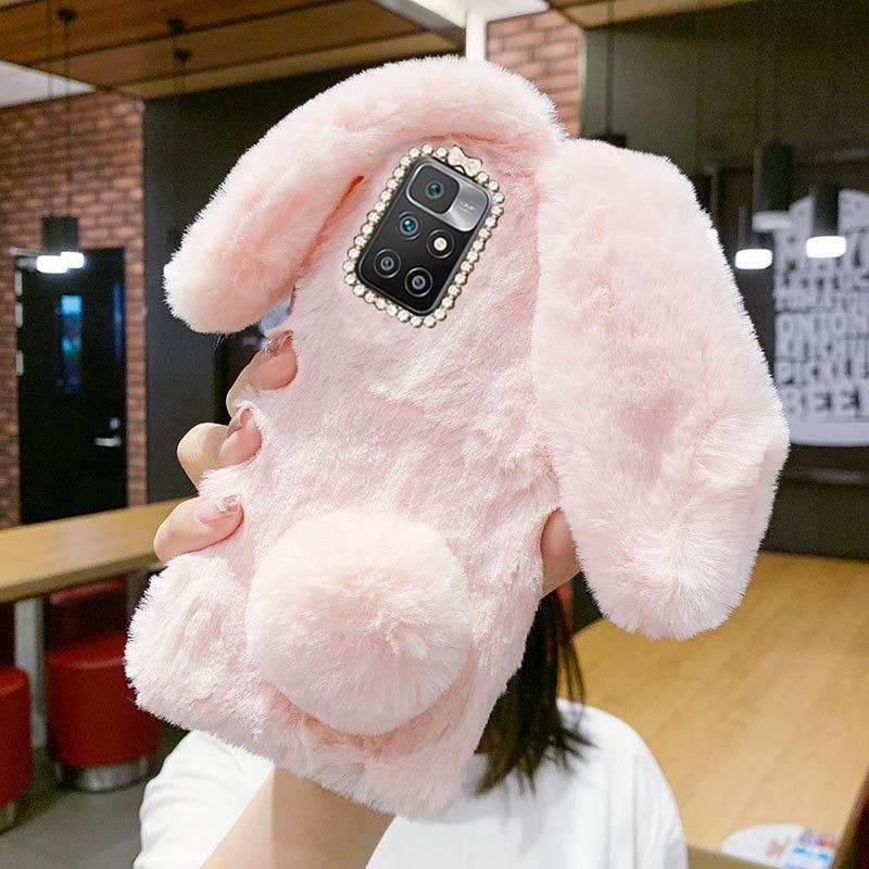 3D Cute Bunny Fur Phone Case For Funda IPhone 15 Pro Max Fluffy Rabbit Plush Silicone Cover IPhone 14 Plus 13 12 11 X XS XR Case - 202192403