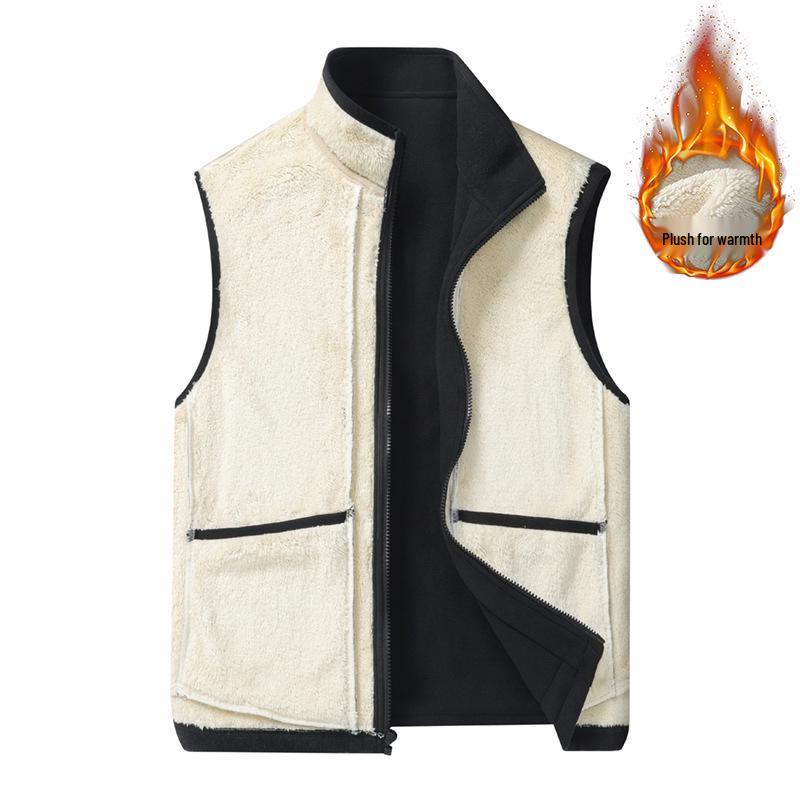 Men's Fleece-Lined Lamb's Wool Vest, Autumn/Winter Plus Size, Versatile Warmth