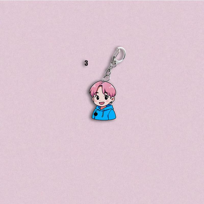 7pcs BTS Casual Outfit Cartoon Keychain, Bangtan Boys Daily Style Cartoon Figure Keyring, Kpop Idol Bag Pendant for ARMY Fans