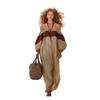 European and American autumn and winter women's brown western off-the-shoulder loose casual temperament long-sleeved dress