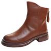 Short boots women's low tube round head British style small man thin women's boots autumn and winter new leather flat boots