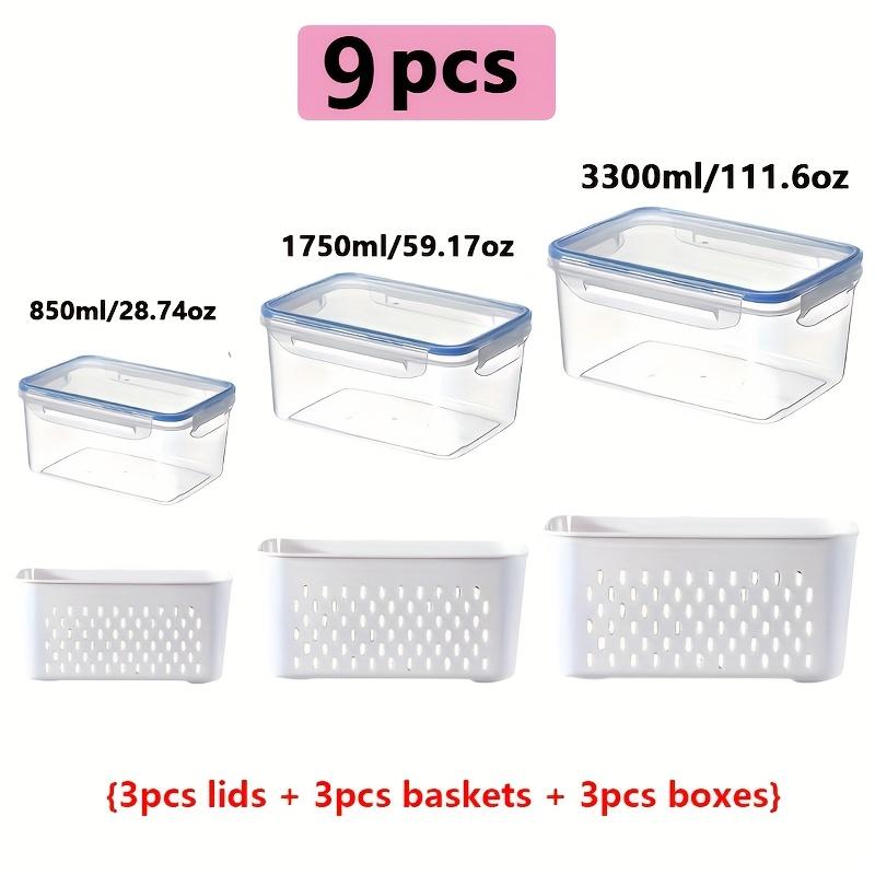 9pcs fridge storage boxes with lids stackable with drain tray for fruits, vegetables, suitable for camping and dining