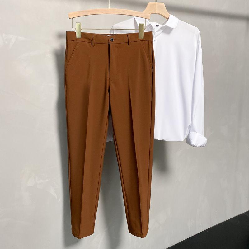Spring and Autumn Men's Solid Color Slim Fit Small Suit Pants Straight Tube Loose Relaxed Fashion Elegant Commuter Suit Pan