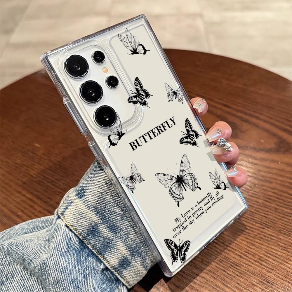 Trendy Butterfly Phone Case For Samsung Galaxy Note 20 S25 S24 S23 S22 S21 Ultra FE Plus A55 A54 A53 A35 A34 5G Silicone Funda