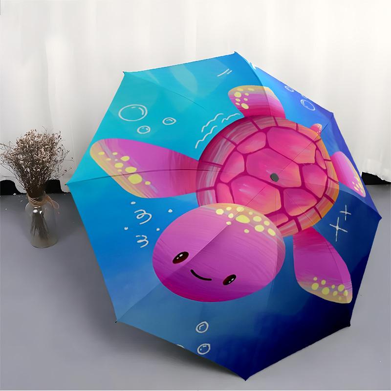1PC Sea Turtle Ocean Life Automatic Windproof Umbrella 8 Rib Portable Folding Black Iron Frame for Outdoor, Beach, Travel, Beach Umbrella,S20