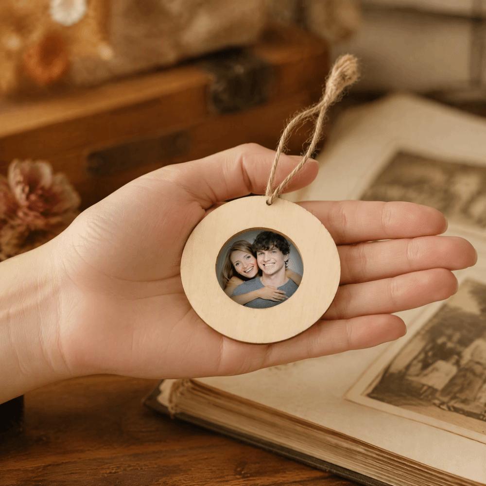 10Pcs Set Hanging Rope Round Wooden Frame 3.94in DIY Wooden Crafts Christmas Party Decor