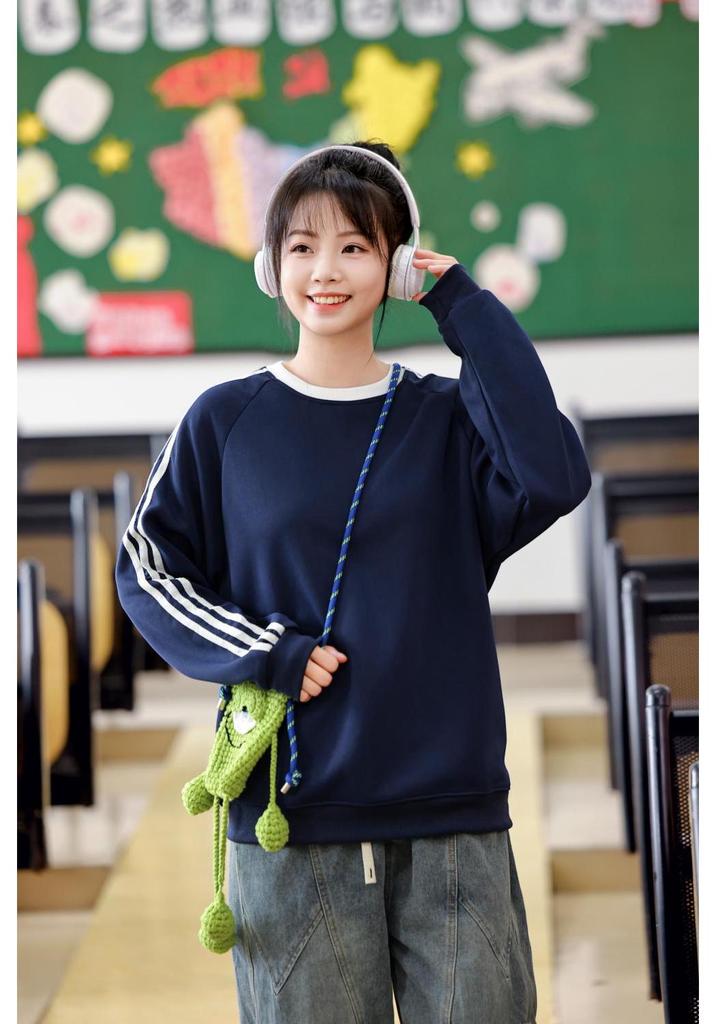 Women's Retro Three-Stripe Raglan Sleeve Hoodie: Autumn/Winter Casual Loose Fit