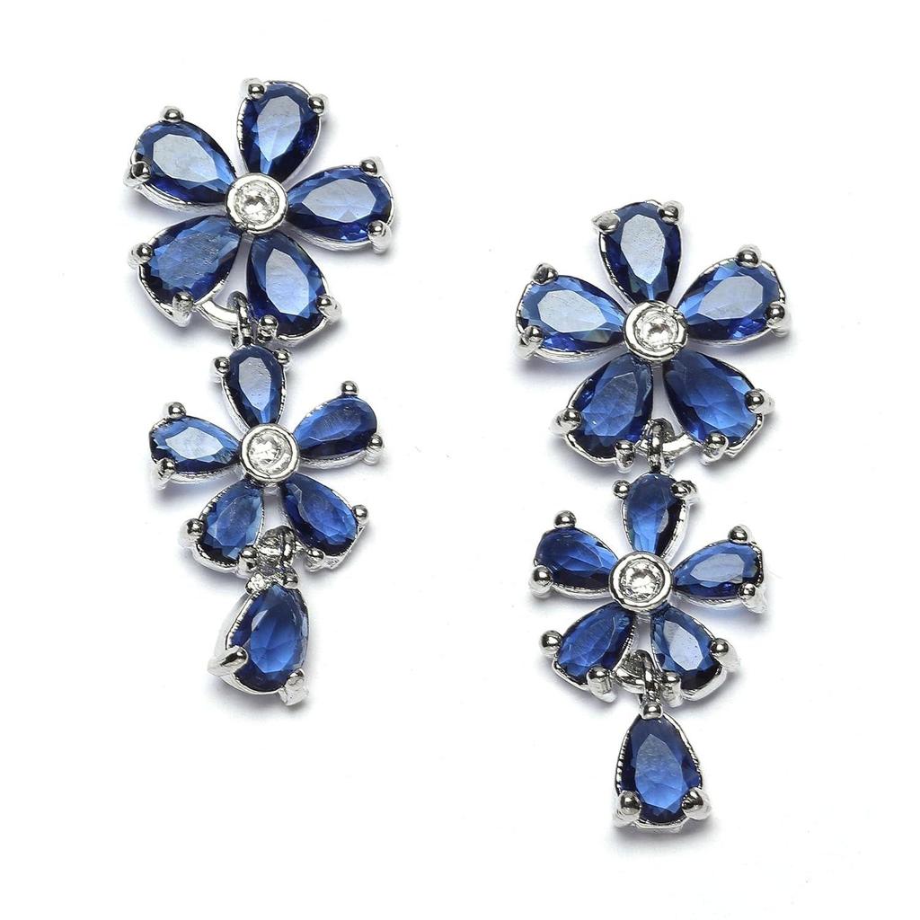Rhodium Plated Silver Toned White American Diamond Studded Flower Shaped Jewellery Set For Girls and Women