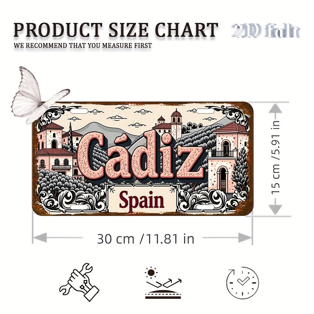 

2D Flat - Vintage Cadiz, Spain Metal Sign - 6x12 Inch Aluminum Wall Art with Ornate Border & Detailed Illustration 15x30cm(5.9x7.8inch)