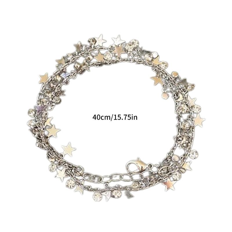 Fashionable Alloy Necklace Pentastar Charm Clavicle Chains Versatile Star Bead Choker Accessory Jewelry for Women