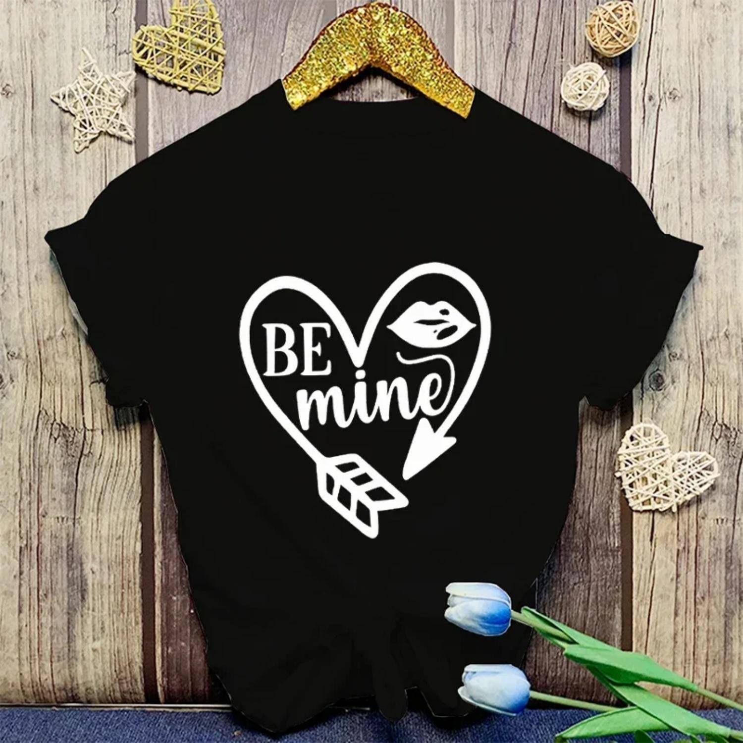 Hot Valentine S Day Be Mine T Shirt Men Women S Funny Printing T-Shirt Casual Cool Streetwear Fashion T Shirt Couple Hip Hop top S чёрный