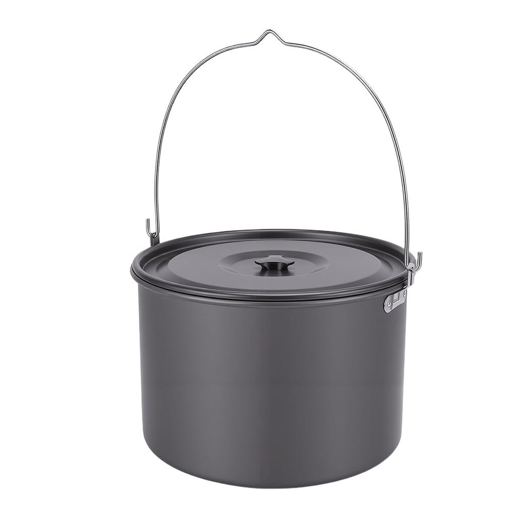 Camping Soup Pot Cookware with Lid 15L Large Outdoor Portable Hanging Pot Cooking Set for 8-10 People