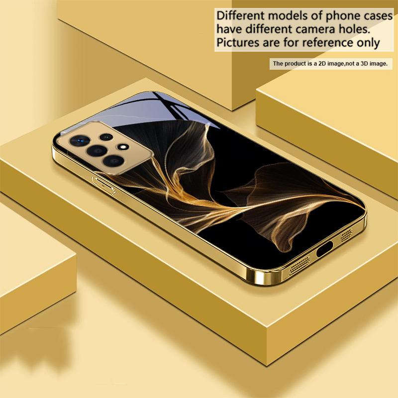 Floating golden ribbon For Samsung A 31 32 A33 A34 35 14 A15 13 16 25 26 50 52 53 54 55 56 70 71 72 73 Golden glass phone case