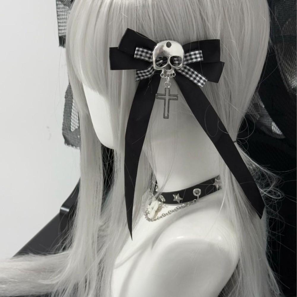 Lace Bow Skull Side Clip Y2K Hair Accessories Cute Ponytail Braid Hair Clip Halloween