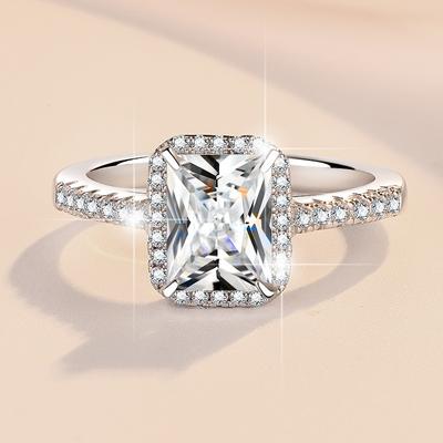 D Color Moissanite Ring Grandma Cut 2ct Wedding Ring S925 Sterling Silver Engagement Diamond Ring Wedding Ring Gift for Girlfriend