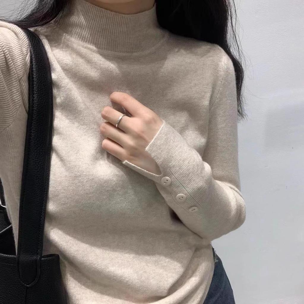 2025 Herbst/Winter Damen Vielseitiger Schlankmachender Halbhoher Rollkragen Wollstrick-Pullover