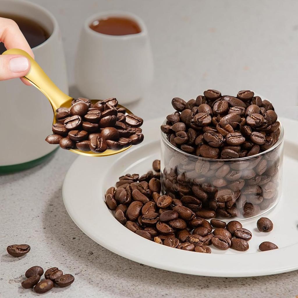 8 Pcs Short Handle Spoons, Mini Golden Spoons, Stainless Small Scoops for Canisters, Coffee Scoops for Coffee, Tea, Ice Cream, and Party Serving,