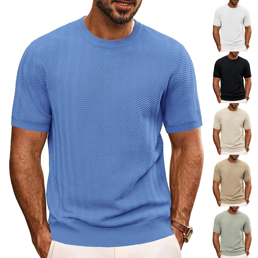 Men's Summer T-shirt Knitted European And American Retro Style Round Neck Long Sleeved Shirt