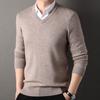 Høst Vinter Herregenser V-hals Strikket Ensfarget Elastisk Stretch Genser Middels Lengde