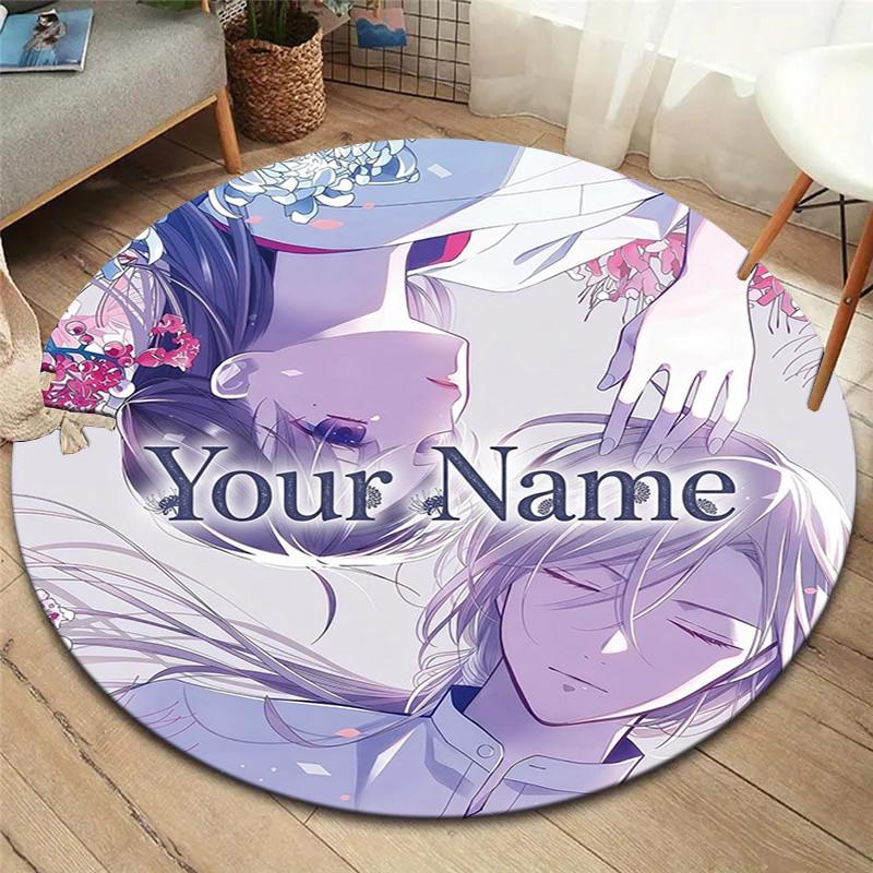Cherry Blossom Journey Custom Name Round Area Rug Carpet Rug For Living Room Bedroom Sofa Playroom Decor Nonslip Floor Mat