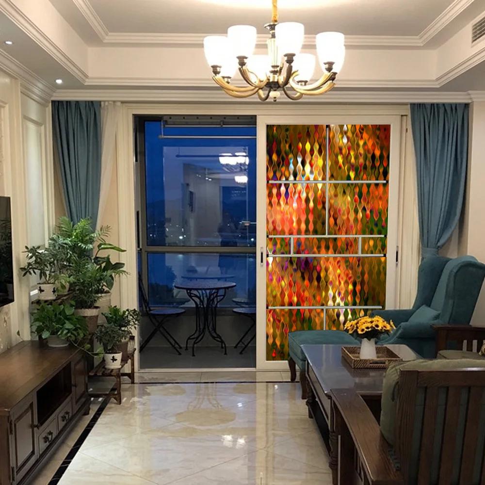 Colorful Stained Glass Window Film Retro Flowers Pattern Non-adhesive Window Decals Static Clings Non-Adhesive Window Stickers