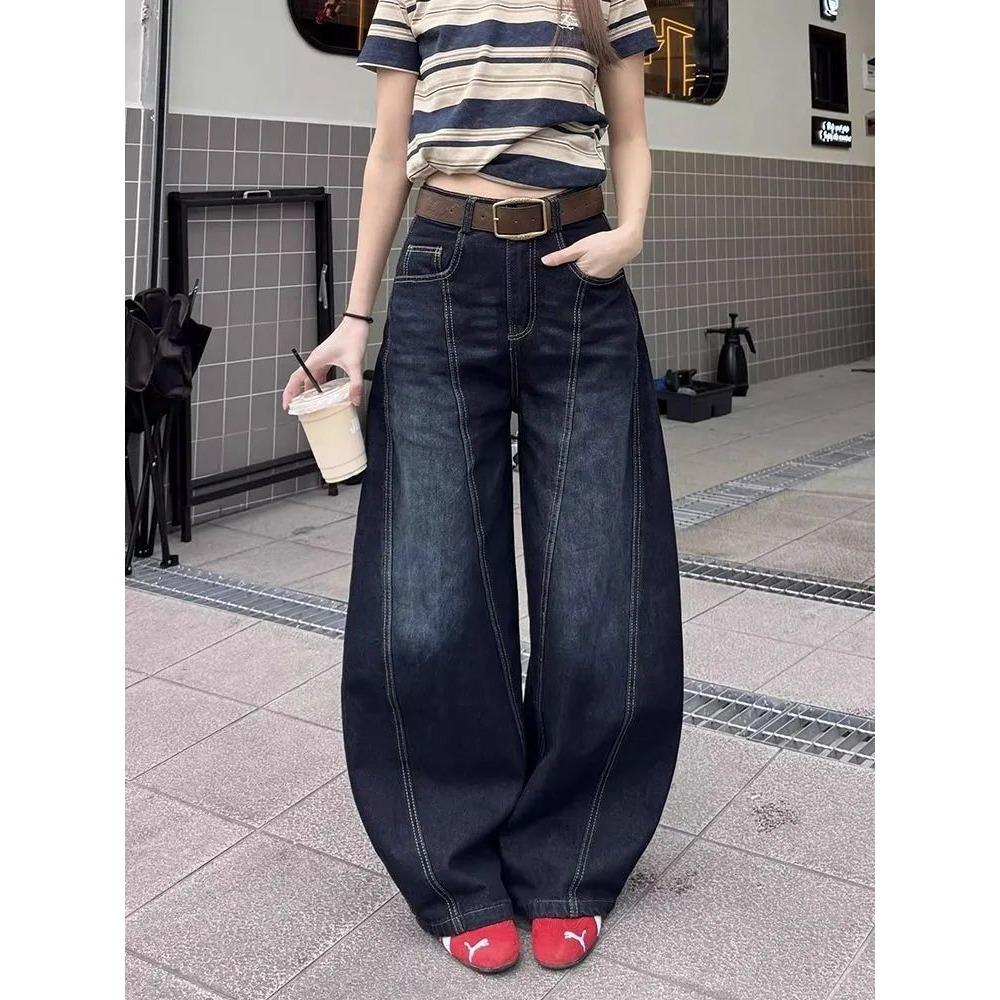 Women's High Rise Wide Leg Jeans Loose Fit Vintage Washed Embroidery Baggy Denim Pants