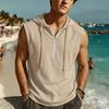 Men's New Summer Fashion T-Shirt - Casual Hooded Solid Color Sleeveless Zipper Hawaiian Beach T-Shirt