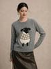 Women's Cute Little Sheep Cartoon Wool Sweater – Round Neck, Loose Fit Knitwear