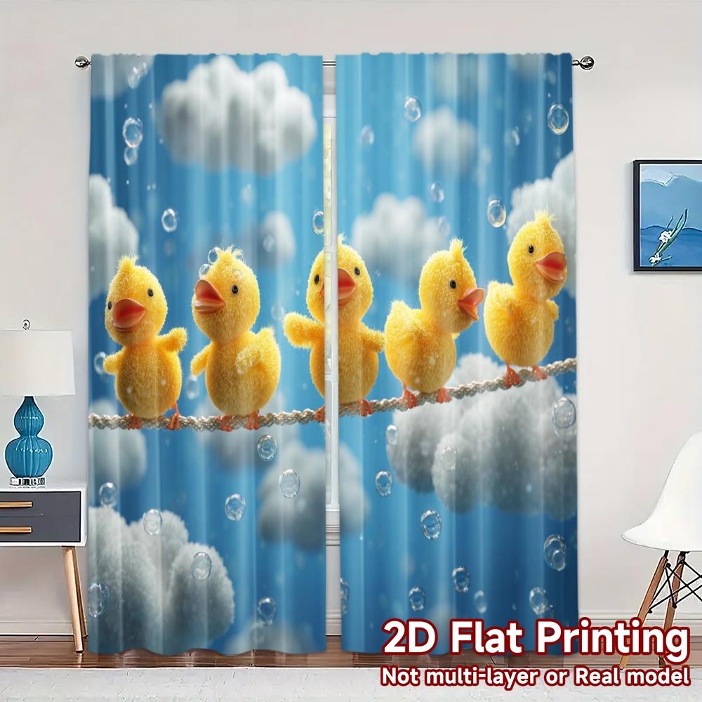

2pcs 2D FLAT PRINTING Curtains (Without Rod) Sunny Ducklings Chic Curtain Chic Prints Light Filtering Curtains Gifts Ldeal for 100*130 HOOK 1pcs