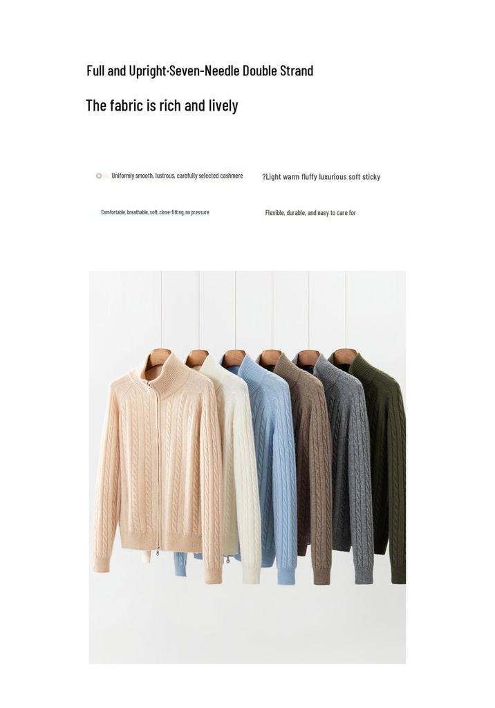 Women's Elegant Cashmere Cable Knit Half-High Neck Zip Cardigan - Autumn/Winter 2026 Collection