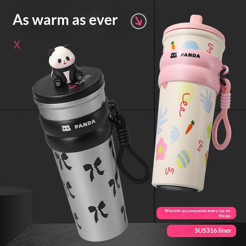 High Appearance, Large Capacity Cartoon Animal Insulated Cup, Car Mounted Stainless Steel Straw Cup