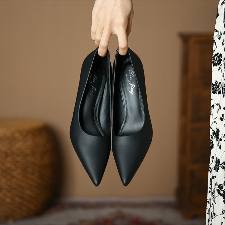 3351-18 French Solid Color Thin Heel Pointed High Heels Women's 2025 Professional Simple and Comfortable Work Shoes Single Shoes Women