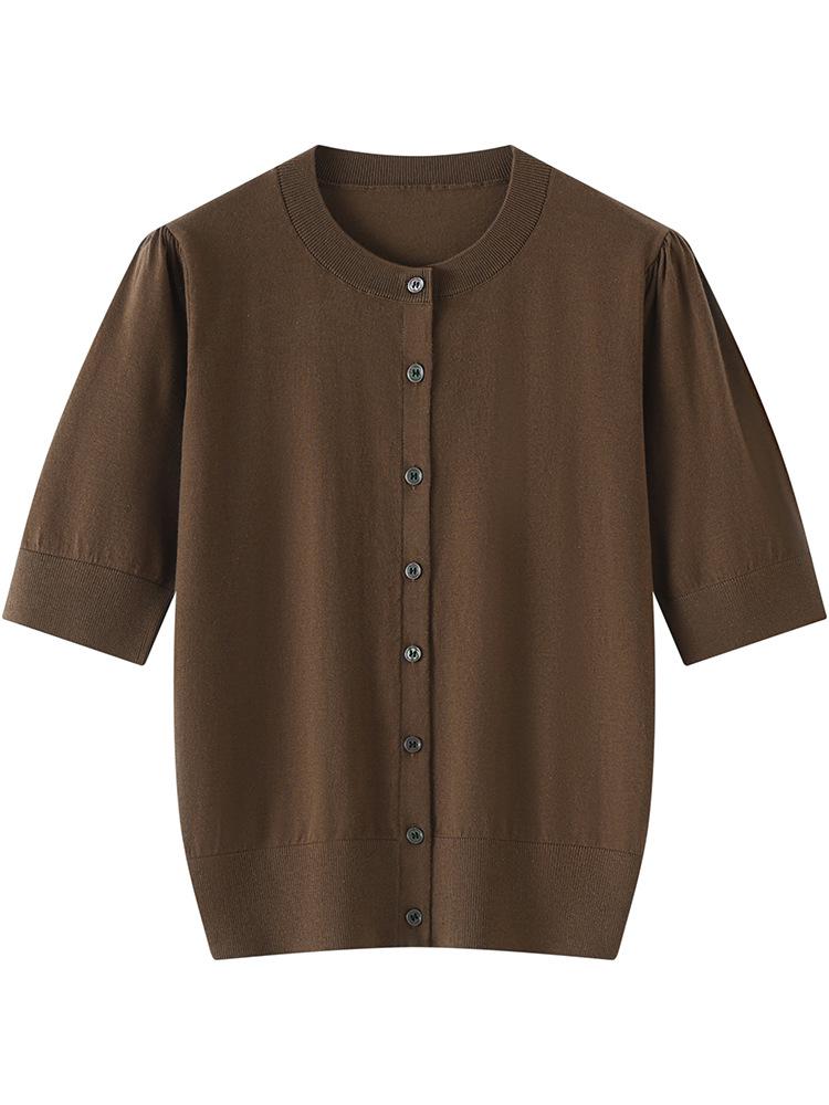 Spring/Summer Women's Silk-Like Round Neck 5-Point Sleeve Cardigan