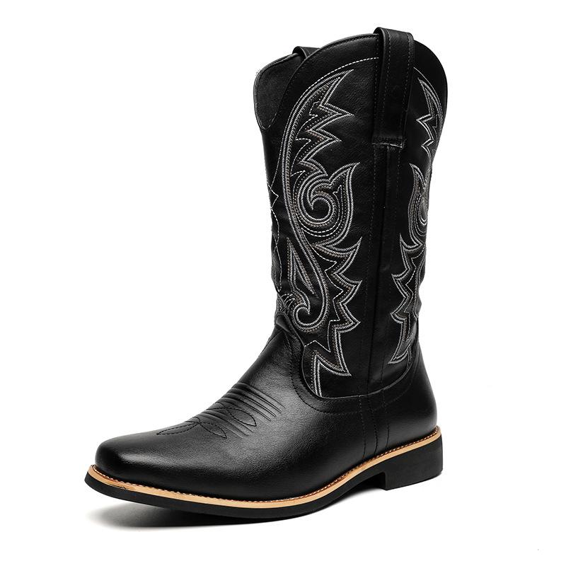 Cheap 22 Western Cowboy Boots Square Head High Top Vintage Martin Boots Embroidered Locomotive Boots