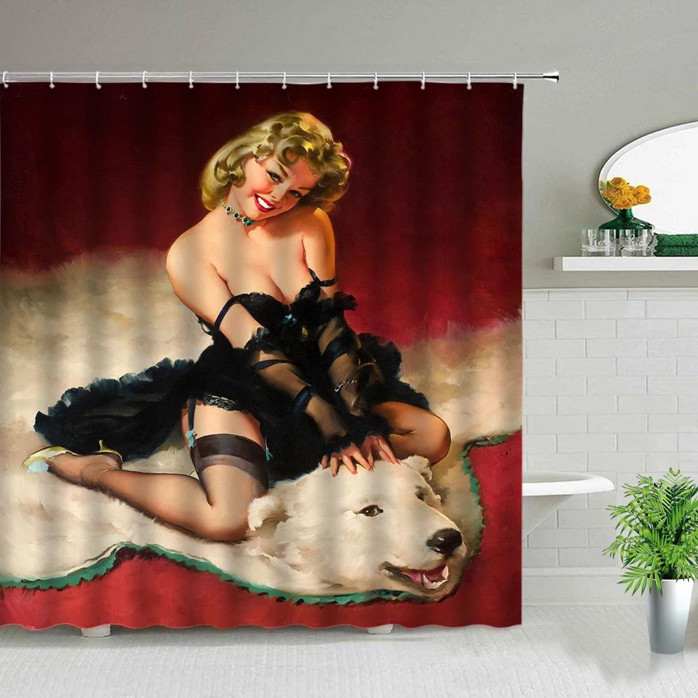 Sexy Woman Buttocks Printing Shower Curtains Sunlight Beach Girl Landscape Bathroom Decor Fabric Washable Bath Screen With Hooks