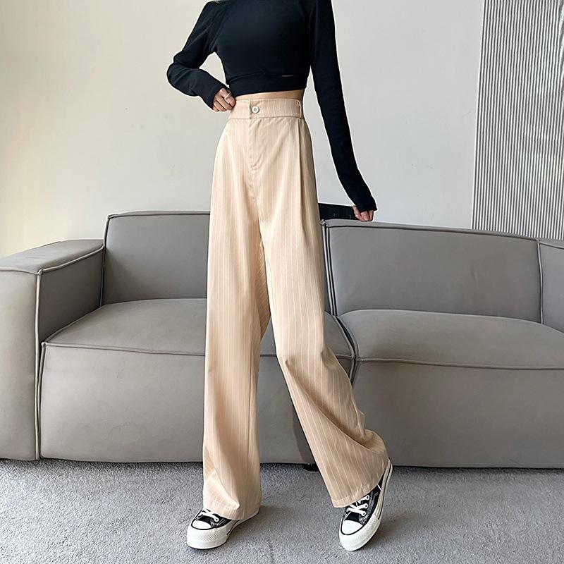 Plus Size Striped Suit Wide Leg Casual Pants Women's Spring and Summer High Waist Draped Loose Straight Pants